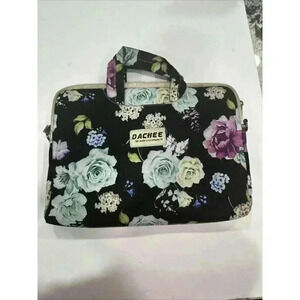 Dachee Laptop Shoulder Messenger Bag Black‎ Peony Pattern Waterproof